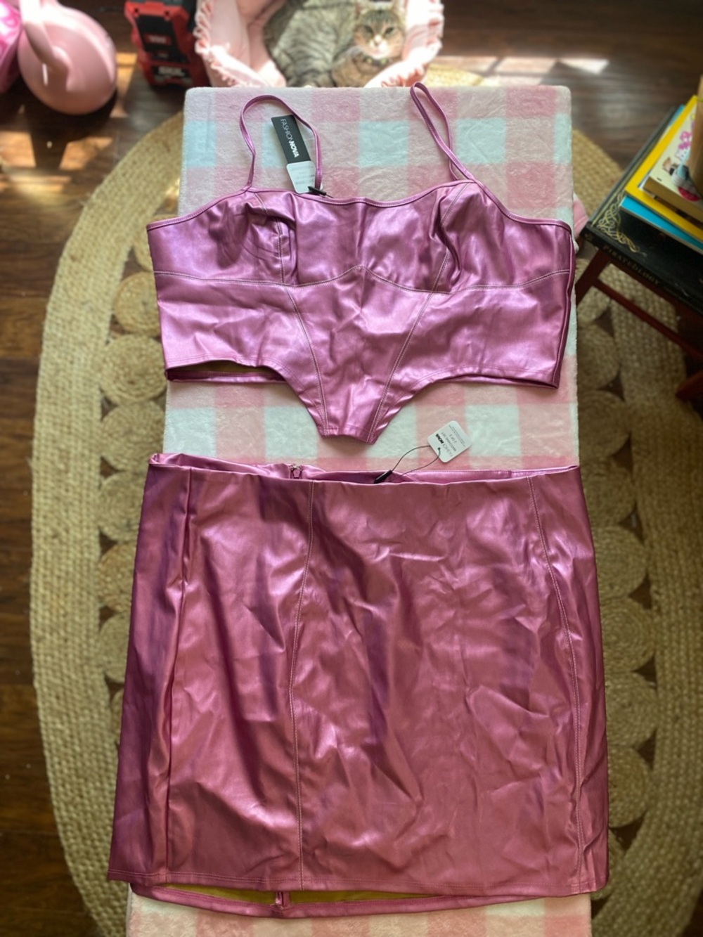 Pink fashion nova y2k PU set